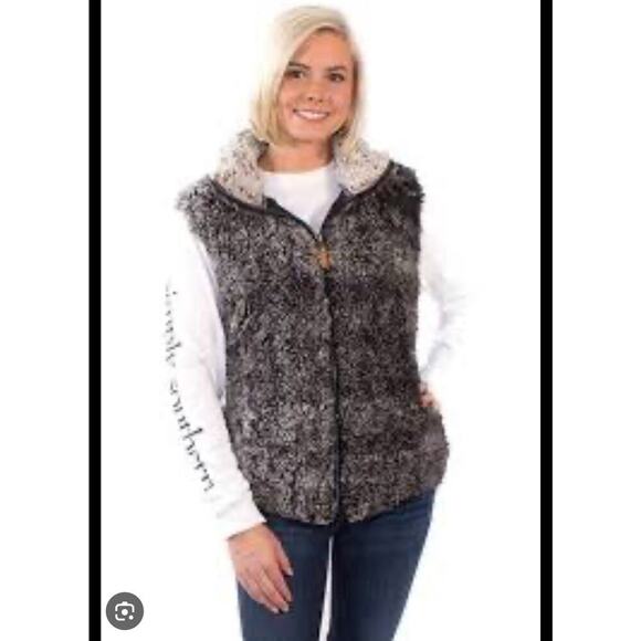 Simply Southern Gray Faux Fur Sherpa Vest Sz Sm Cozy & Warm Outerwear Full Zip - Picture 1 of 7